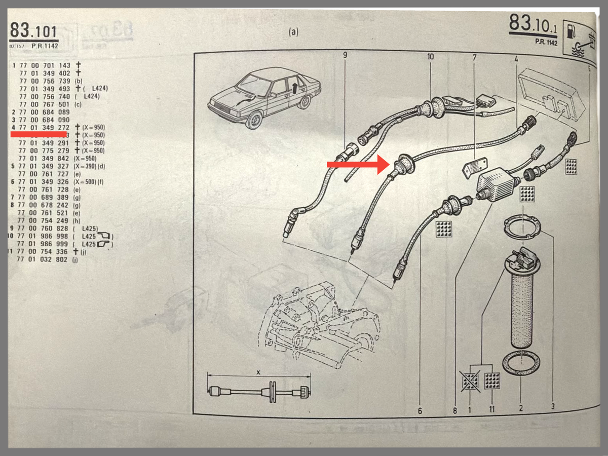 Câble de compteur de vitesse - Renault 9 - OEM 7701349272
