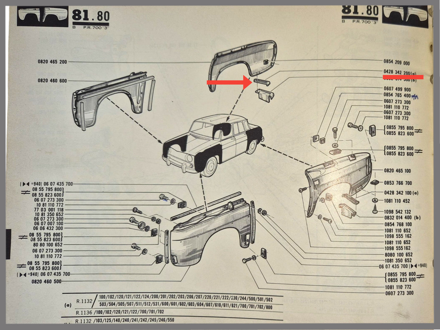 Steun spatbord achter rechts – Renault 8 – Renault 10 - OEM 0428342200