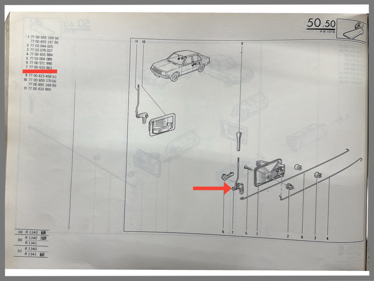 Mécanisme de verrouillage à levier arrière gauche - Renault 18 - OEM 7700633863