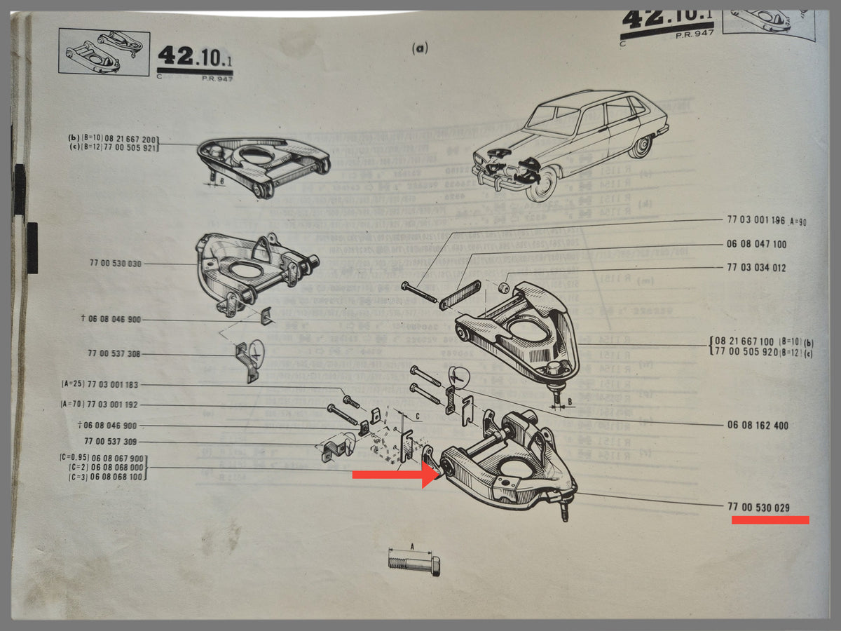 Lower wishbone left (Excl: € 250.00 deposit for trade-in) – Renault 16 – OEM 7700530029
