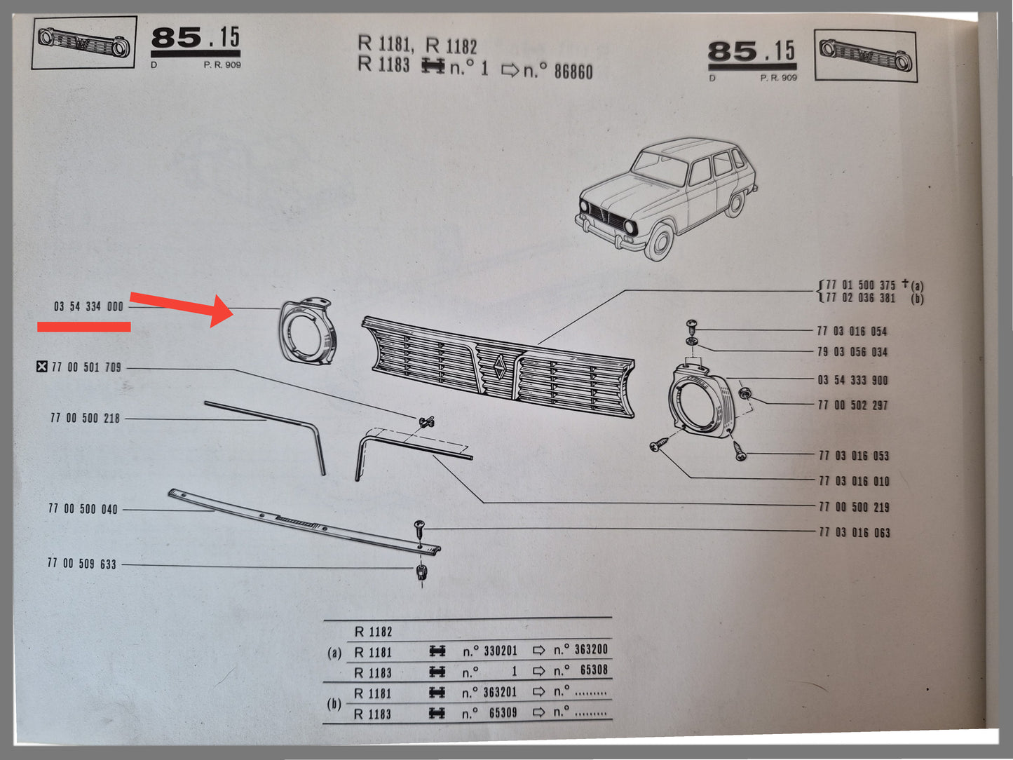 Koplamp omlijsting links - Renault 6 - OEM 0354334000
