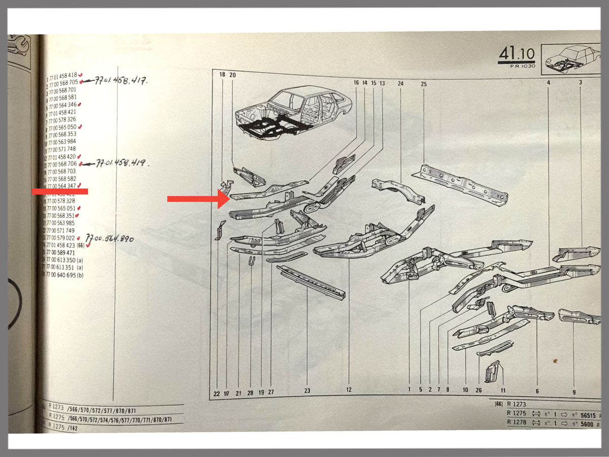 Stützbalkenteil rechts - Renault 20 - Renault 25 - Renault 30 - OEM 7700564347