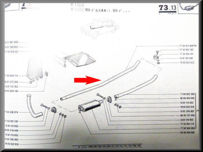 Exhaust pipe – Renault 16 TL – OEM 7700513568
