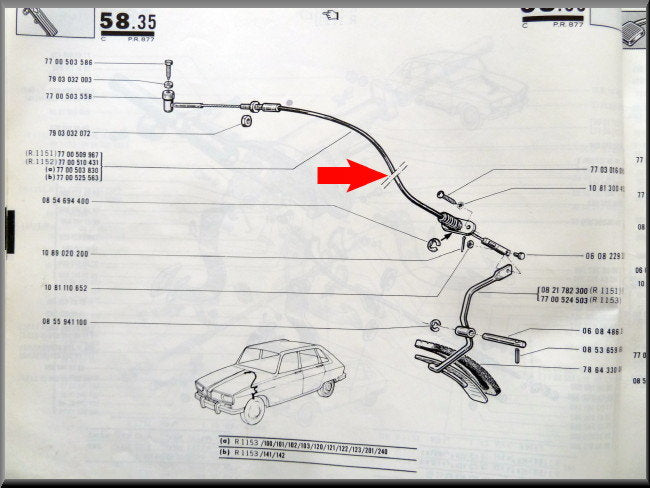 Câble d'accélérateur – Renault 16 TL – OEM 7700510431