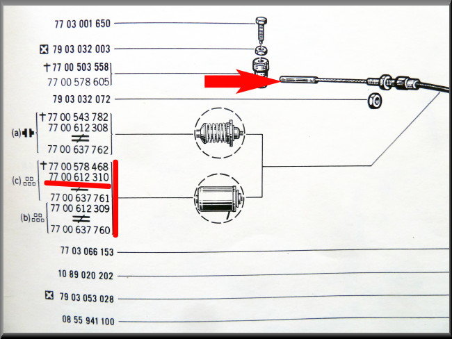 Câble d'accélérateur – Renault 16 TX, TS – OEM 7700612310