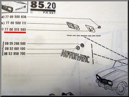 Emblème « TS » – Renault 16 – OEM 7700515595