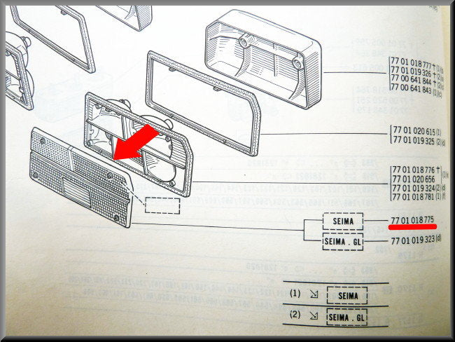 Réflecteur de feu arrière droit SEIMA 20730 – Renault 12 – OEM 7701018775 / 7701019323