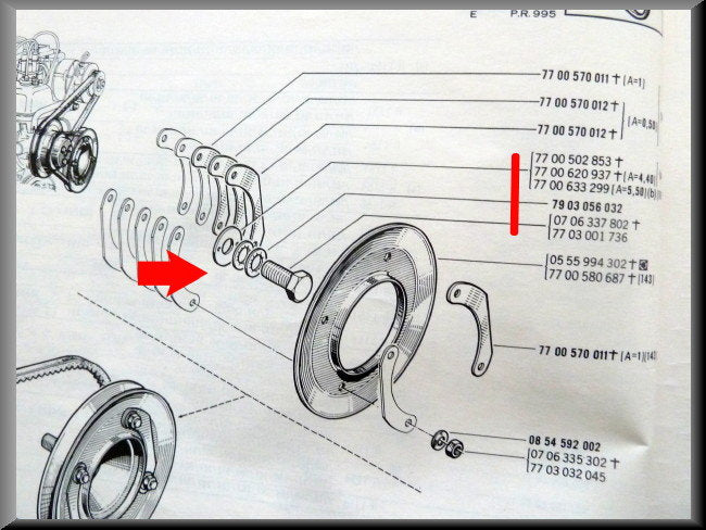 Vis et rondelles poulie d'arbre à cames – Renault 16 – OEM 7703001736 / 7903056032