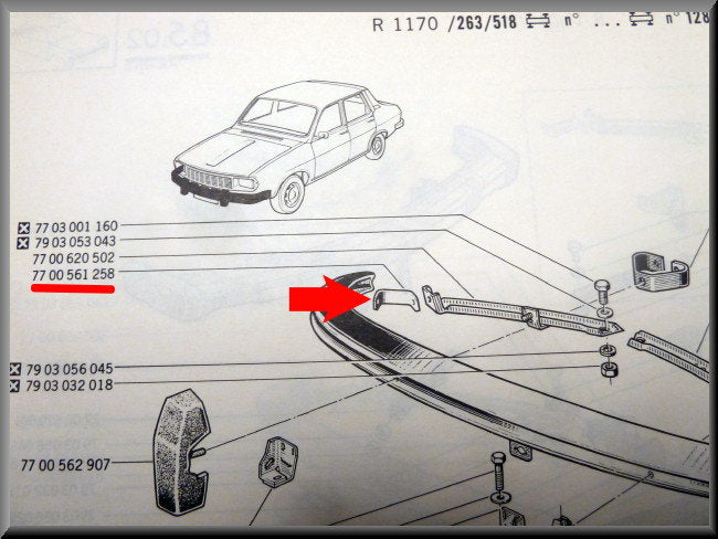 Bumpersteun voorzijde rechts – Renault 12 – OEM 7700561258