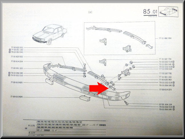 Bumpersteun voorzijde links – Renault 12 – OEM 7700614225