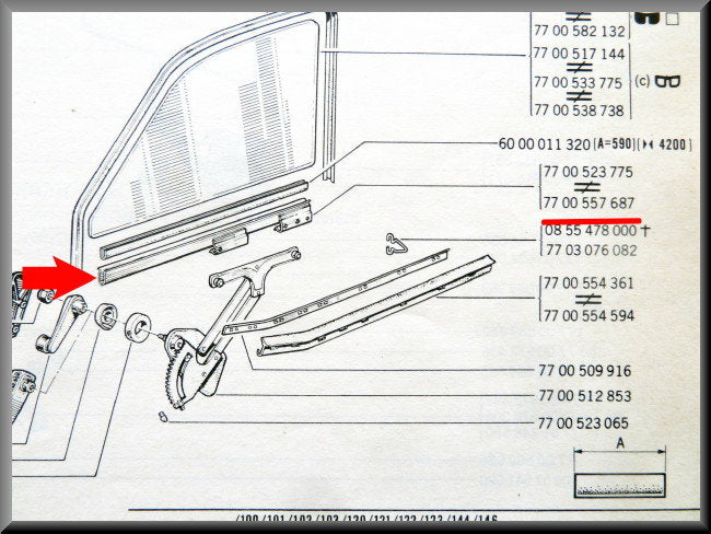 Ruitprofiel voorzijde links – Renault 12 – OEM 7700557687