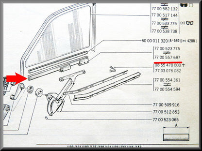 Ruitprofiel voorzijde links – Renault 12 – OEM 7700557687