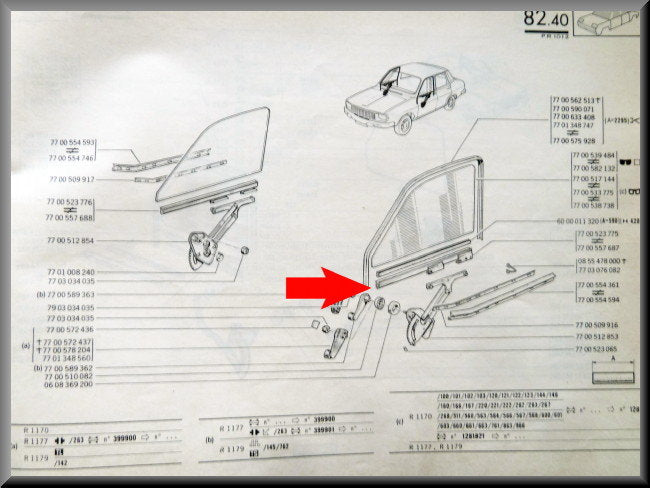 Ruitprofiel voorzijde links – Renault 12 – OEM 7700557687
