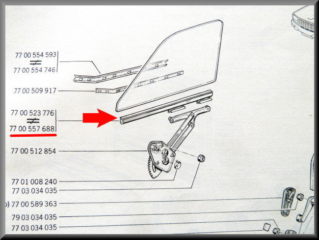 Ruitprofiel voorzijde rechts – Renault 12 – OEM 7700557688
