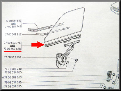 Ruitprofiel voorzijde rechts – Renault 12 – OEM 7700557688