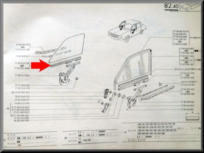 Ruitprofiel voorzijde rechts – Renault 12 – OEM 7700557688