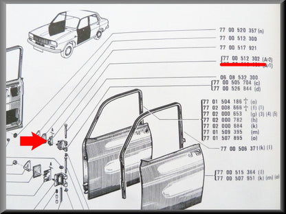 Cale charnière supérieure de porte (2mm) – Renault 12 – OEM 7700512302