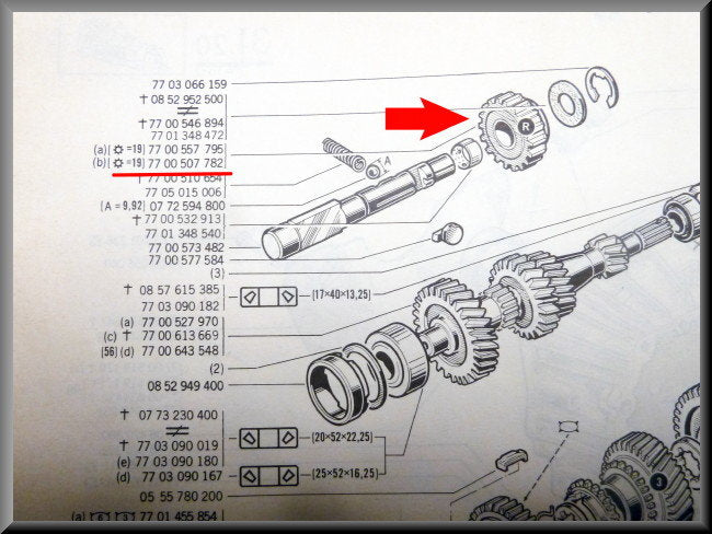 Tandwiel achteruit (19 tanden) – Renault 12 –  Renault 16 - OEM 7700507782