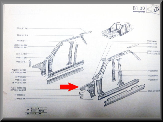 Binnenplaat A stijl links – Renault 12 – OEM 7700542195
