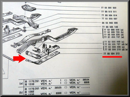 Bodembalk links – Renault 12 – OEM 7700504212