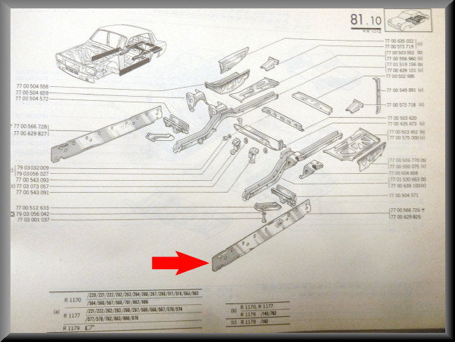Longeron intérieur gauche – Renault 12 – OEM 7700629825