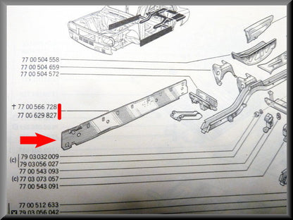 Langsbalk binnenzijde rechts – Renault 12 – OEM 7700629827