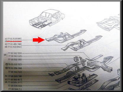 Longeron complet droit – Renault 12 – OEM 7701518845
