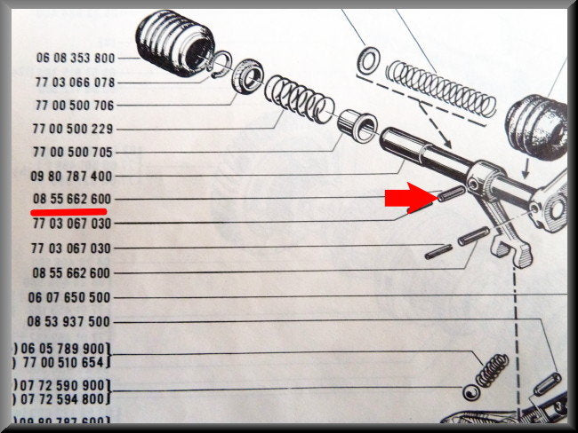 Goupille d'arrêt fourchette de commande centrale (BV 4 rapports) – Renault 16 – OEM 0855662600