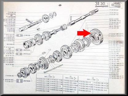 Tandwiel 1e versnelling met synchronisatienaaf (47 tanden – Renault 12 – Renault 8 - Renault 16 - OEM 7700527885A