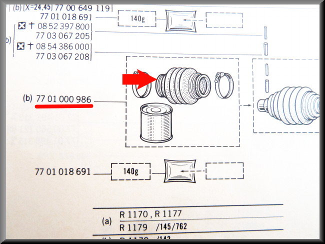 Aandrijfashoes (Binnenste diameter: 53mm. Lengte: 125mm) – Renault 12 – Renault 15 - Renault 16 - Renault 17OEM 7701000986
