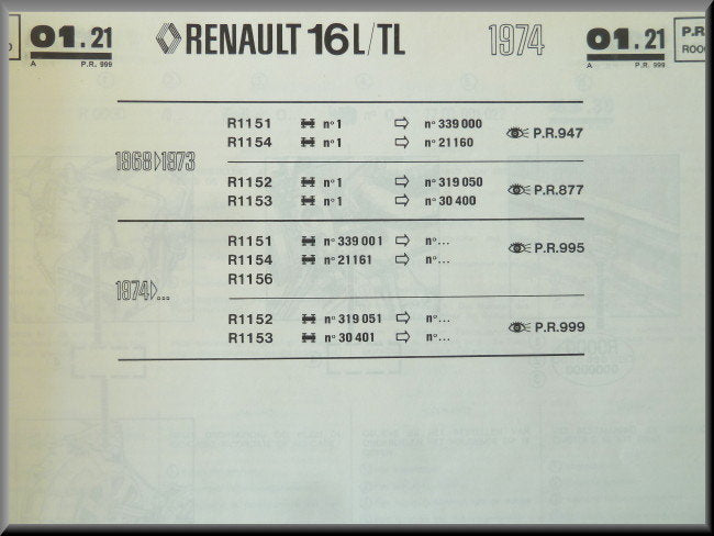PR 999 edition 1 – Renault 16 TL, L