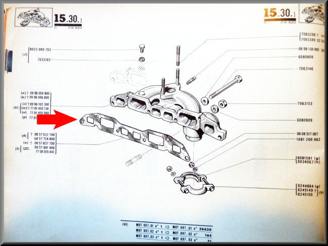 Joint collecteur admission+échappement – Renault 16 L-TL type 1 (1150-1152 1153-1157) – OEM 0857622700B