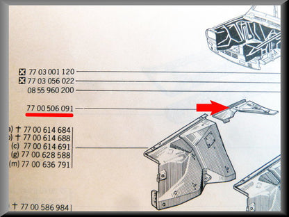 Hoekstuk binnenscherm rechts – Renault 12 – OEM 7700506091