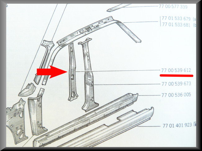 Montant B intérieur gauche – Renault 12 – OEM 7700539612