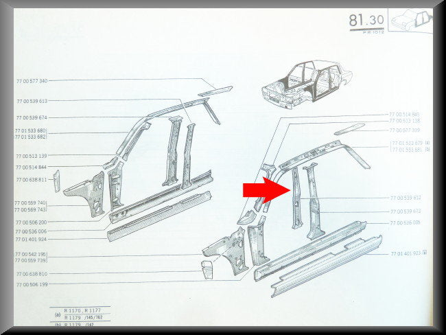 Montant B intérieur gauche – Renault 12 – OEM 7700539612