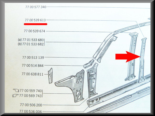 Montant B intérieur droit – Renault 12 – OEM 7700539613