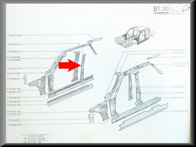 Montant B intérieur droit – Renault 12 – OEM 7700539613