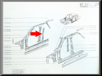 Montant B intérieur droit – Renault 12 – OEM 7700539613