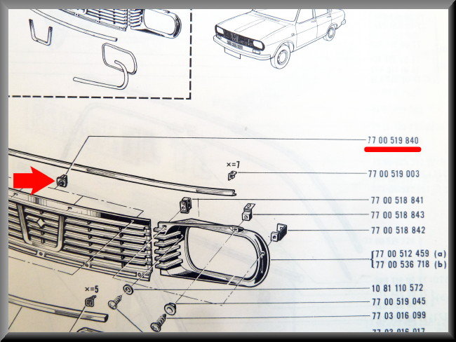 Agrafe de fixation pour calandre – Renault 12 – OEM 7700519840