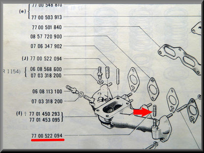 Conduit d'eau - collecteur d'admission – Renault 16 TX, TL, TS – OEM 7700523094