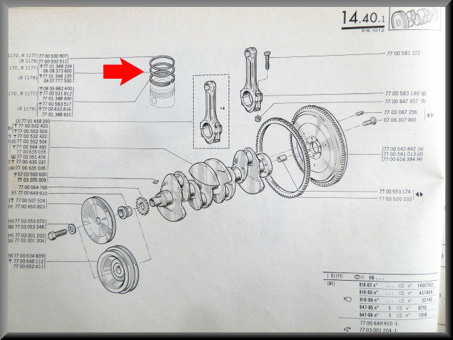 Segments de piston (jeu) Moteur 810 1300 cc – Renault 12 – Renault 5 - Renault 6 - OEM 7700500907 / 0607777500 / 7701348630