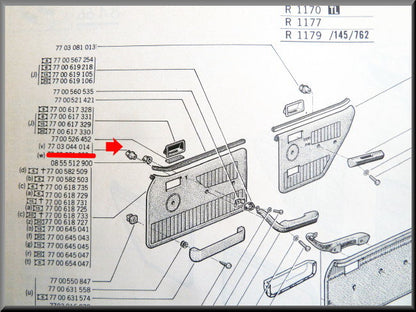 Fixation d'accoudoir avec écrou avant – Renault 12 – OEM 7703044014