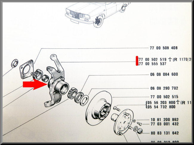 Fusée gauche – Renault 12 – OEM 7700555537
