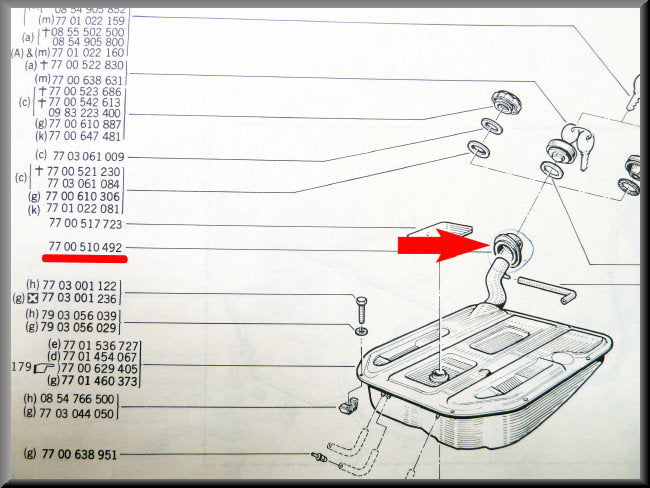 Tuyau de remplissage en caoutchouc pour réservoir d'essence – Renault 12 – OEM 7700510492