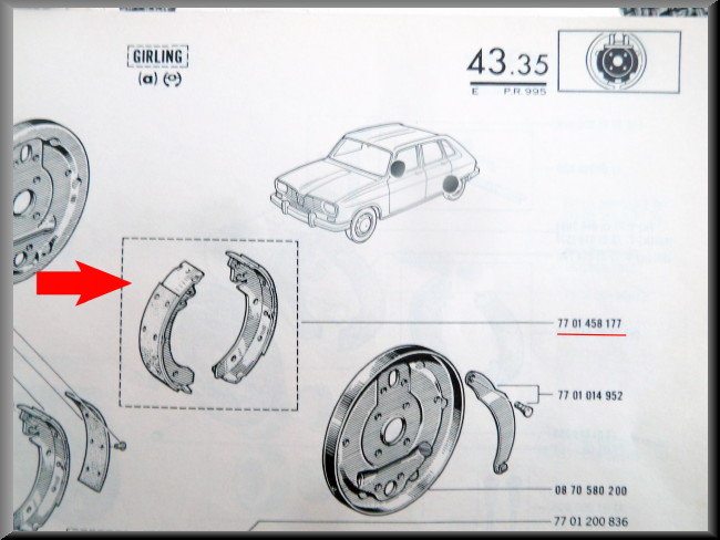 Mâchoires de frein Girling – Renault 16 TL, TS – OEM 7701458177