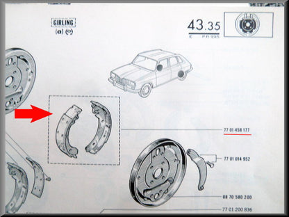 Mâchoires de frein Girling – Renault 16 TL, TS – OEM 7701458177