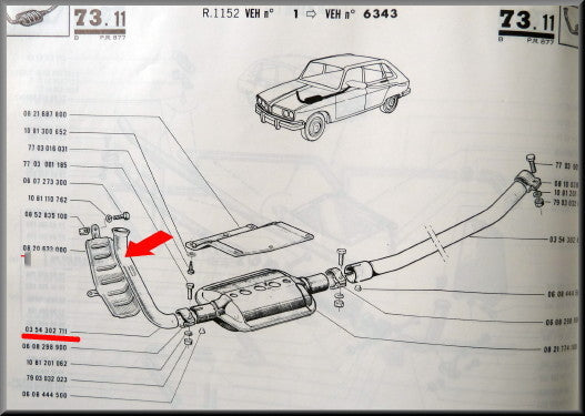 Collecteur d'échappement – Renault 16 L, TL, TA – OEM 0354302711