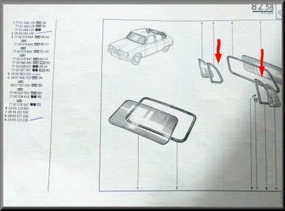 Caoutchoucs custode latérale - Renault 16 - OEM 0354123000 / 0354123100