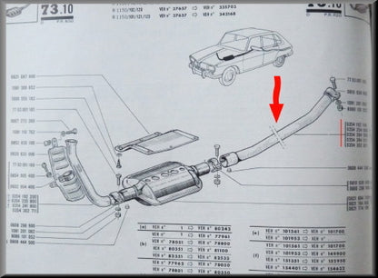 Tube central (longueur 133cm 1 côté avec 2 fentes) – Renault 16 L, TL – OEM 0354284511