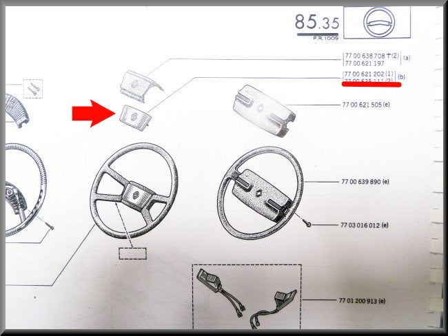 Cache-moyeu de volant – Renault 12 TS nouveau type – OEM 7700621202
